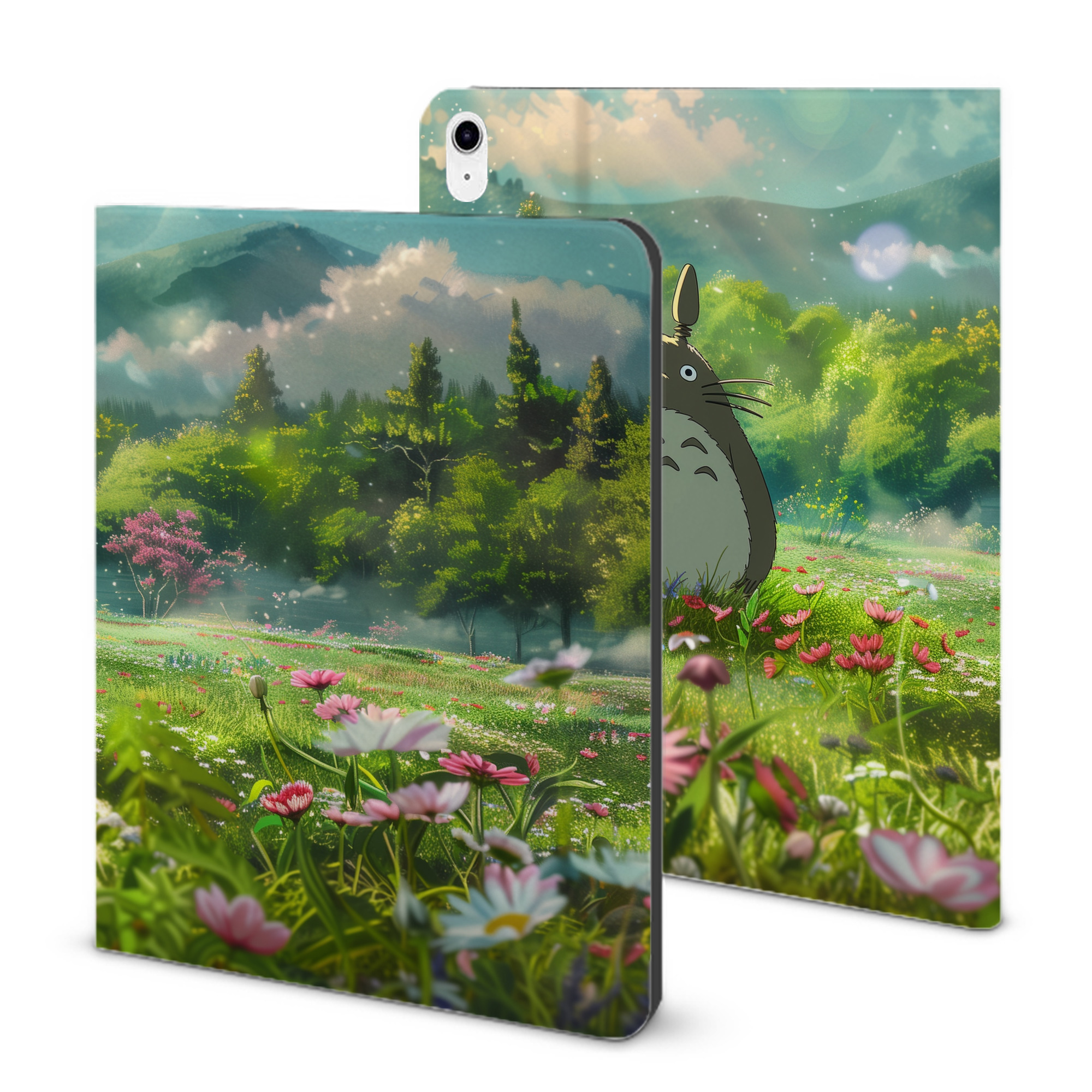 （画像用） となりのトトロ 草壁メイ 草壁サツキ My Neighbor Totoro Satsuki Kusakabe Mei Kusakabe IPad ケース ブック型 PUレザー TPU 耐衝撃 軽量 薄型 ペン収納なし 全面保護 IPad 各モデル対応